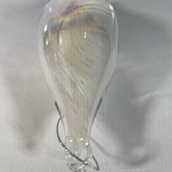 Large Vintage Blown Clear Iridescent Glass Ornament with Feather 9" Tall - Picture 7 of 8